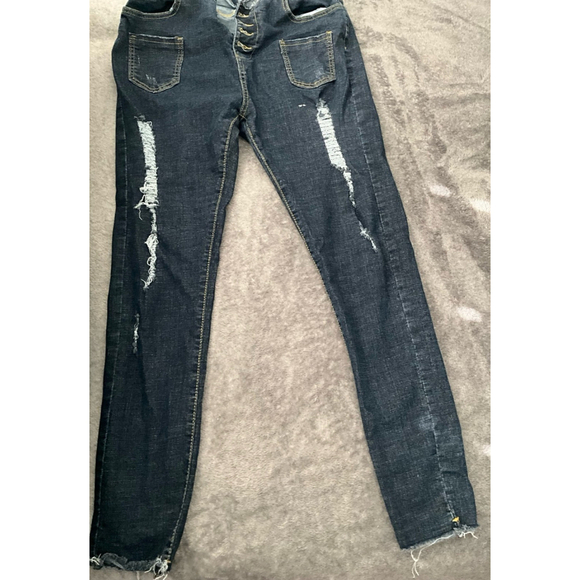 Women's Low Rise Distressed Jeans Size Large - Picture 1 of 10
